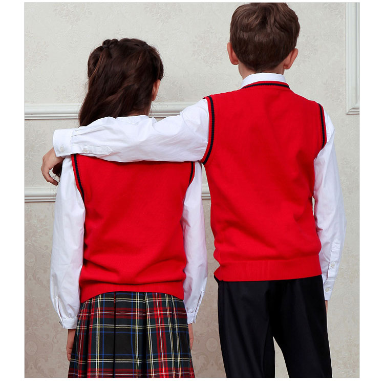 Custom Comfortable Uk School Uniform Winter Red Cashmere Sweater Vest
