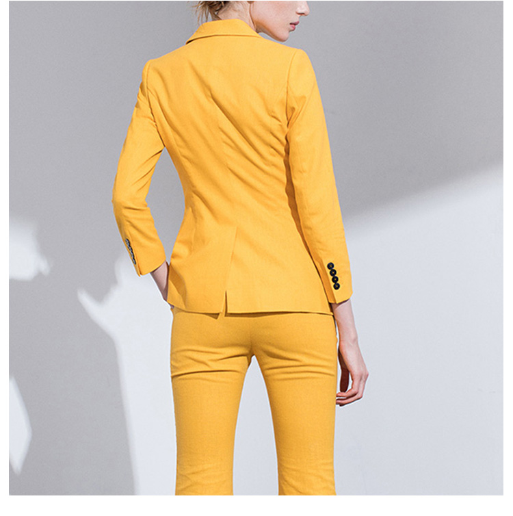 Custom Design Three Pieces Fashionable Women Yellow Single Breasted V-neck Blazer Vest Set