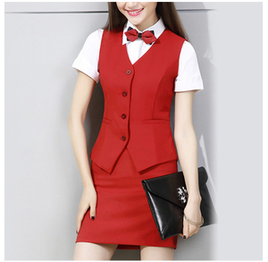 Custom Design 3 Pieces Office Lady Short Sleeve White Shirt solid color Single Breasted Blazer Vest And Skirt