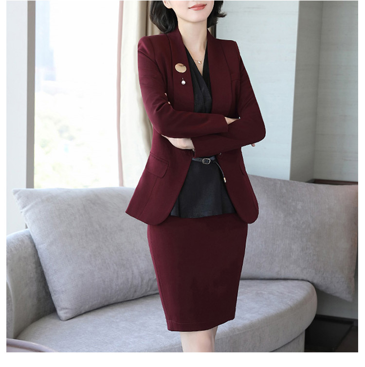 Custom Design Fashionable Women Long Sleeve Single Button Round Hem V-neck Black Suit