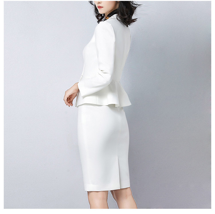 Simple Style Solid Color Long Sleeve Single Button Wave Hem Women Office Suit And Knee-Length Skirt
