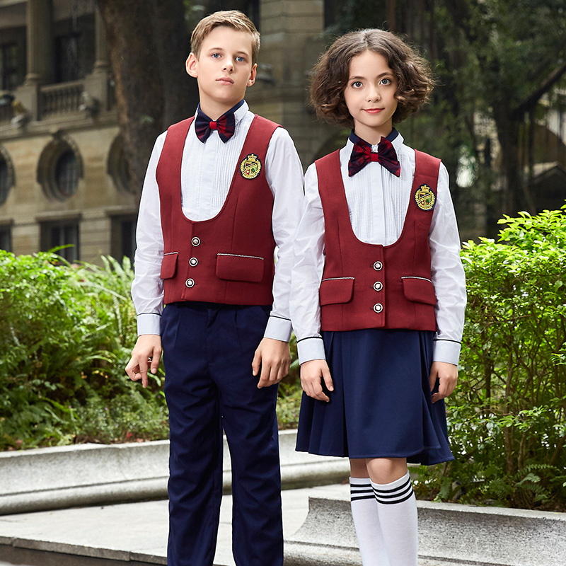 Red Vest School Uniforms Customized Boy And Girls School Supply 