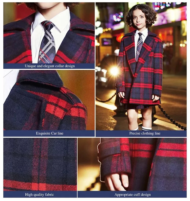 Custom Red Plaid Pattern School Uniform Logo Boy and Girls Blazer