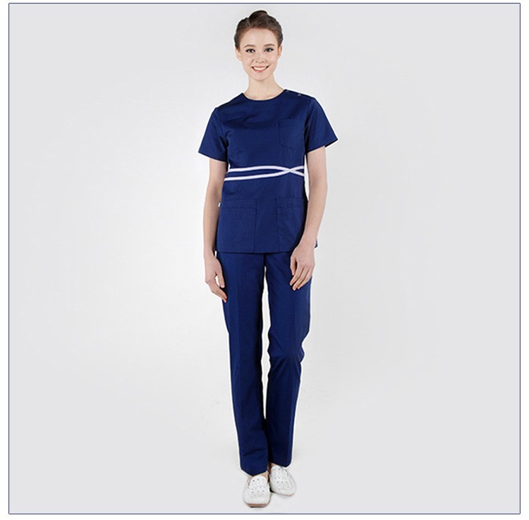 Fashion Navy Blue Women Hospital Uniform Nurse Uniform Medical Scrubs Top And Pants