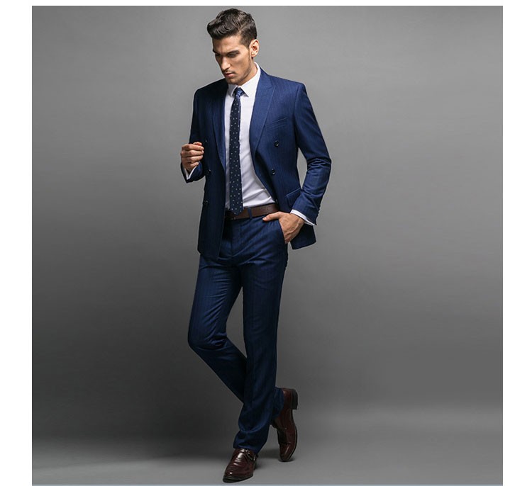 Custom Design Regular Italy Dark Blue V-neck Double Breasted Suit for Men