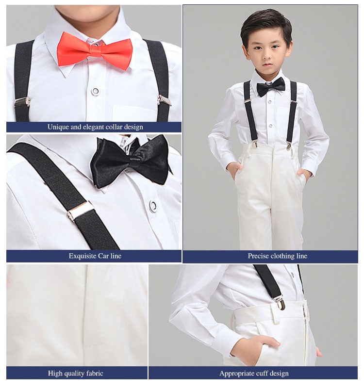 Custom Design Little Boys Long Sleeve White Shirt Suit with Bow Tie 