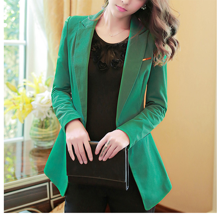 Custom Design Spring Women V-neck Long Sleeve Single Button Dark Green Blazer with Pocket